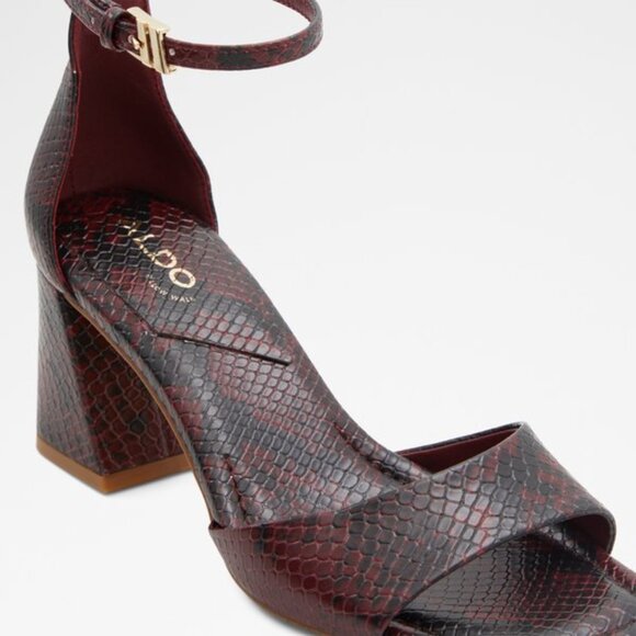 Aldo Safdie Ankle Strap Snakeskin Heeled Block Sandal - Picture 3 of 8